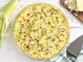 Overhead view of sweet corn and zucchini pie.
